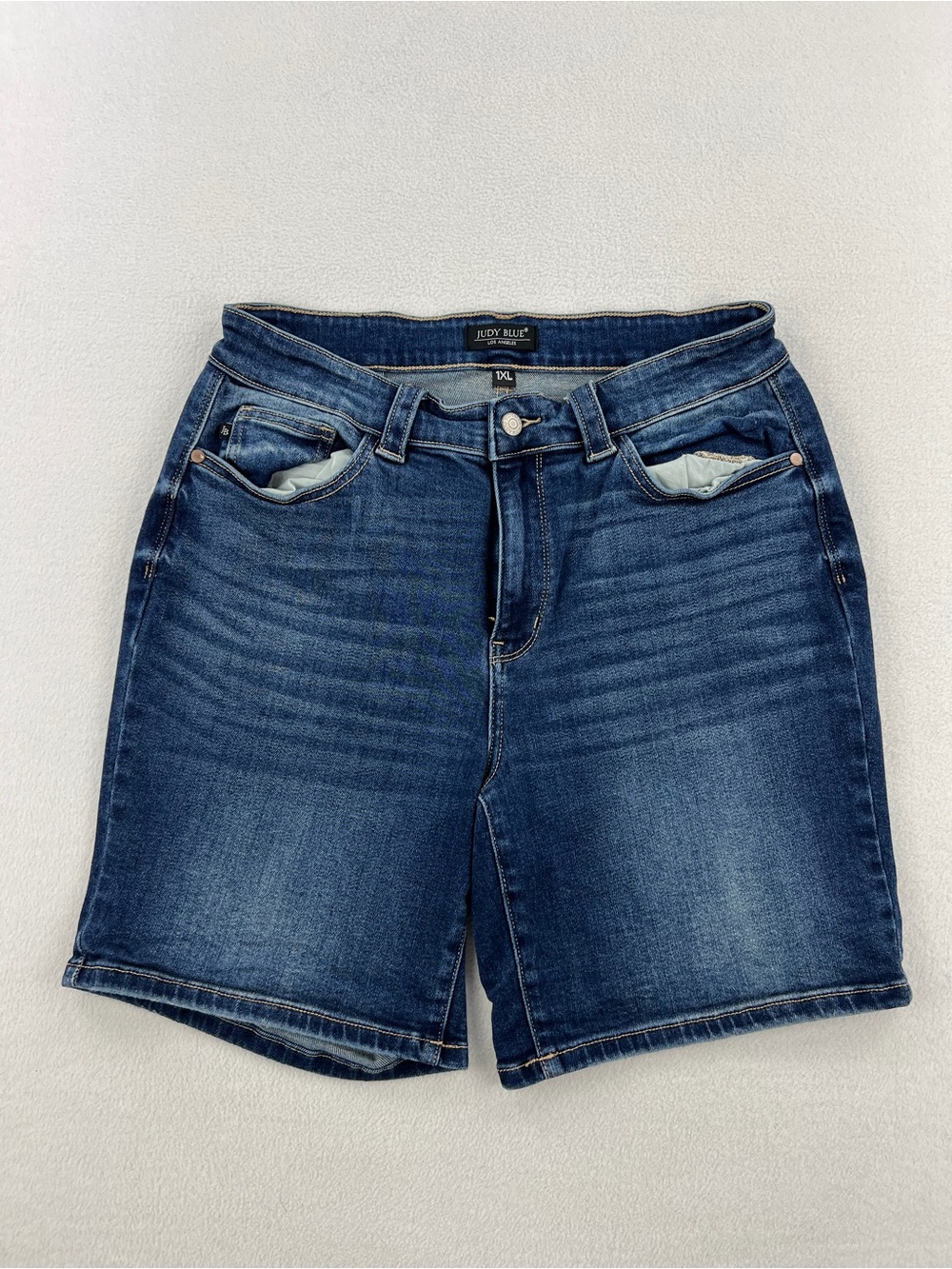 Judy Blue High Waist Bermuda Denim Shorts Flap Back Pockets Womens Size 1X